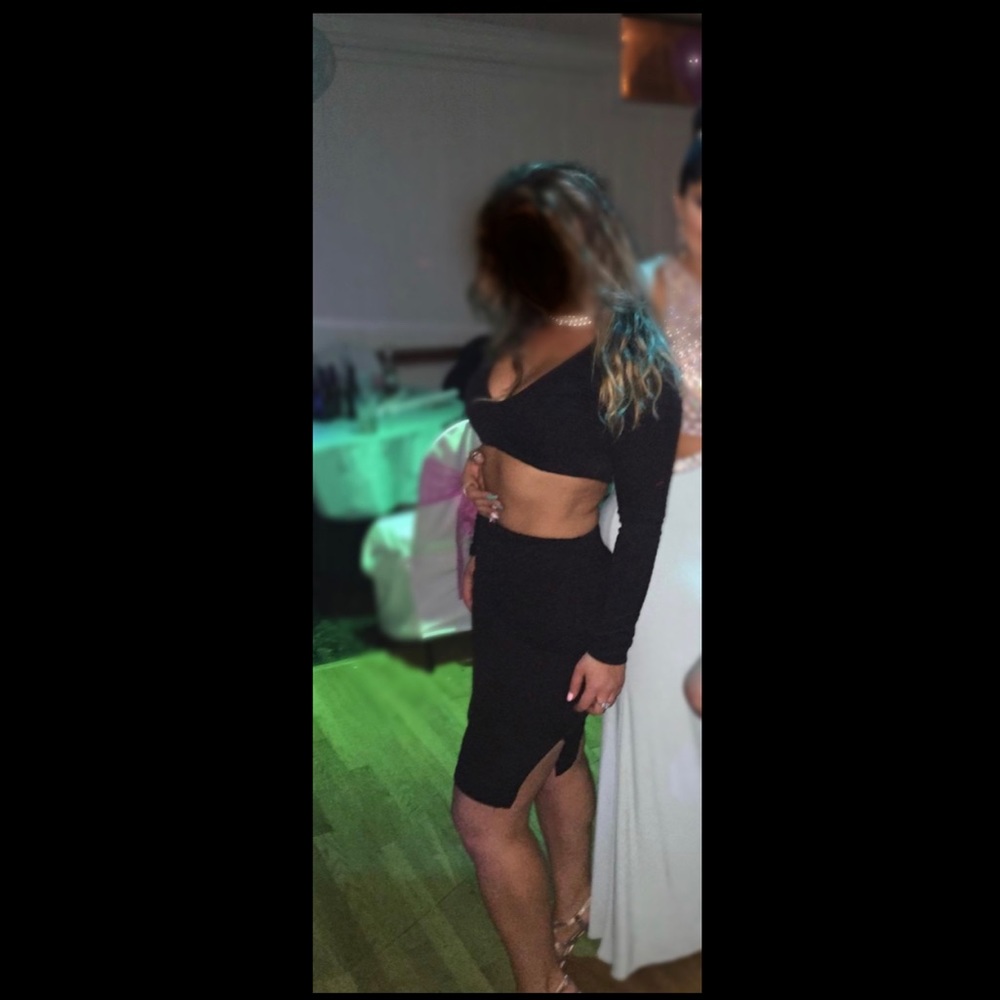 Sexy black two piece crop top with matching skirt